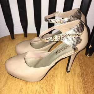 Nude ankle strap platform